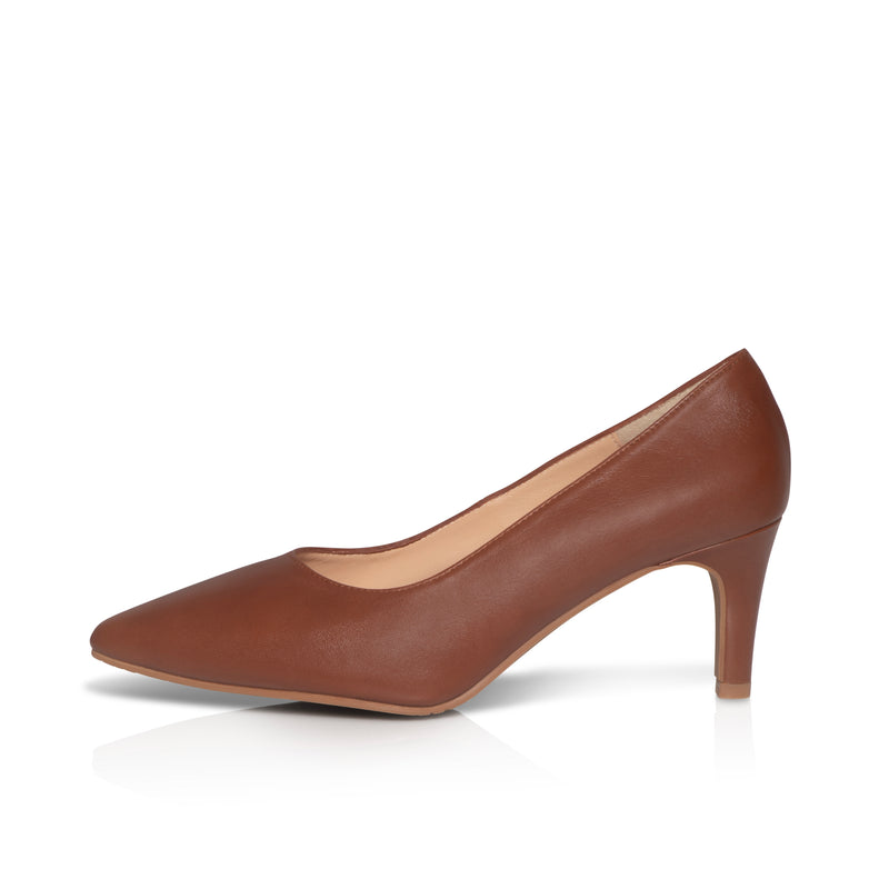 Eve Wide Fit Court Shoe – Tan Leather