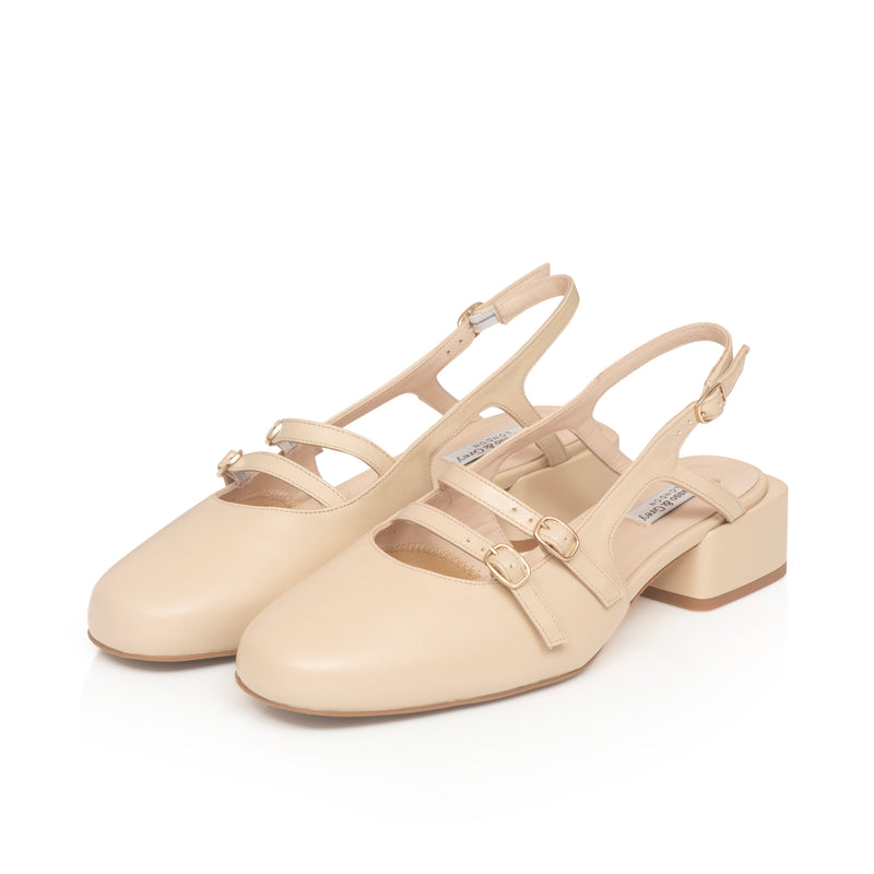 Faith Wide Fit Square Toe Slingback - Cream Leather