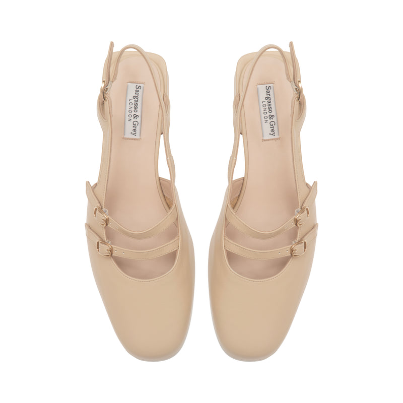 Faith Wide Fit Square Toe Slingback - Cream Leather