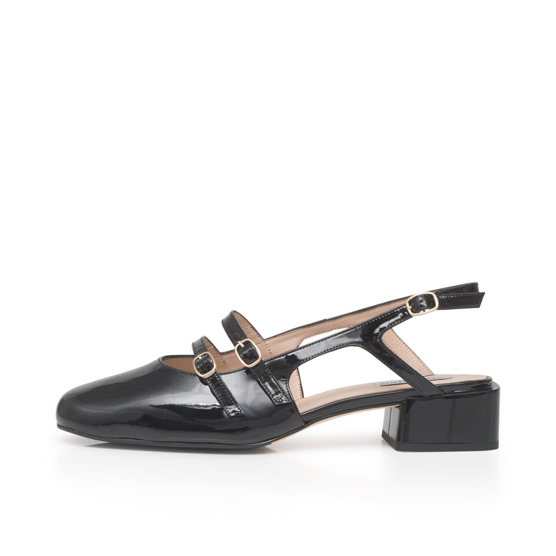 Faith Wide Fit Square Toe Slingback - Black Patent