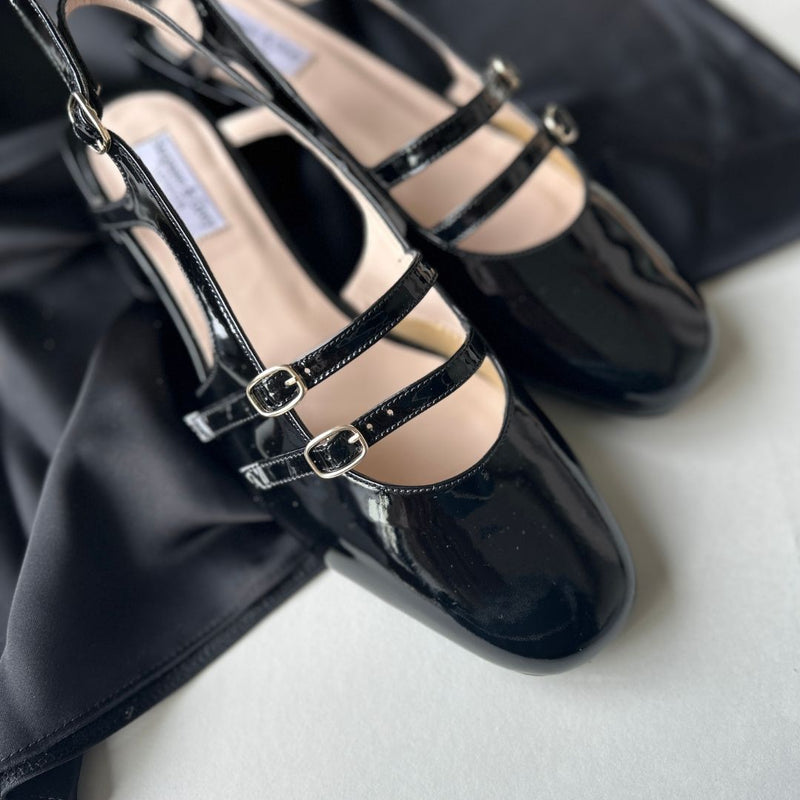 Faith Wide Fit Square Toe Slingback - Black Patent