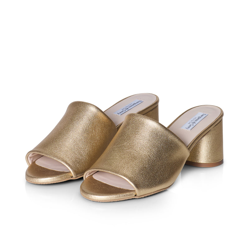 Fiona Extra-Wide Fit Mules - Gold Leather