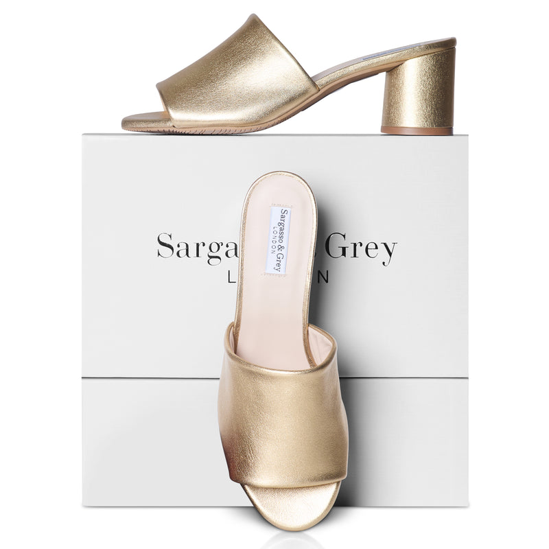 Fiona Extra-Wide Fit Mules - Gold Leather