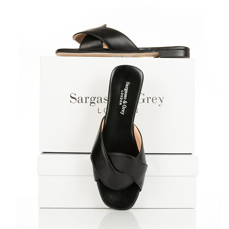 Freya Wide Fit Sandals - Black Leather