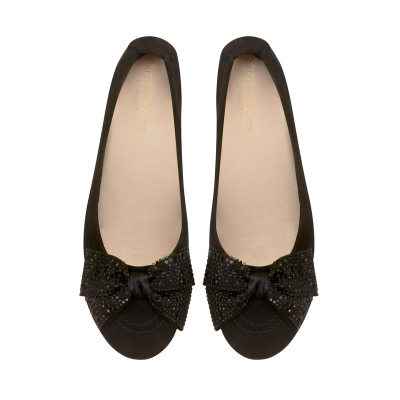 Garland Wide Fit Ballet Flats - Black Stretch Suede