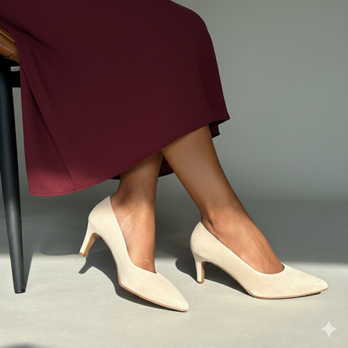 Eve Wide Fit Court Shoe – Almond Suede