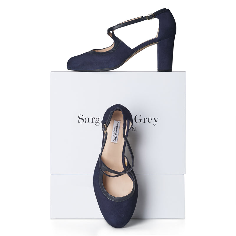 Gemma Extra-Wide Fit Heels - Navy Suede