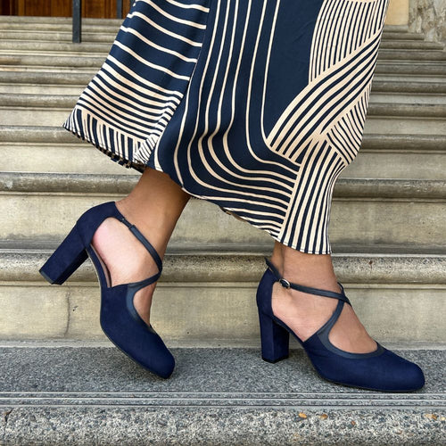Gemma Extra-Wide Fit Heels - Navy Suede
