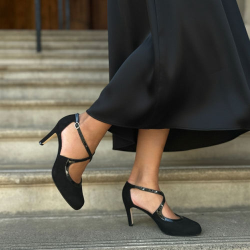 Greta Extra-Wide Fit Heels - Black Suede