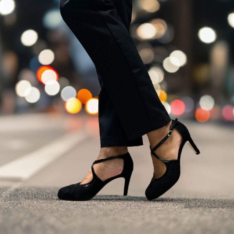 Greta Extra-Wide Fit Heels - Black Suede