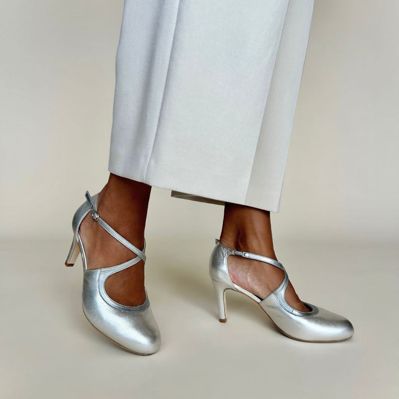 Greta Extra-Wide Fit Heels - Silver Leather