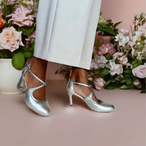 Greta Extra-Wide Fit Heels - Silver Leather