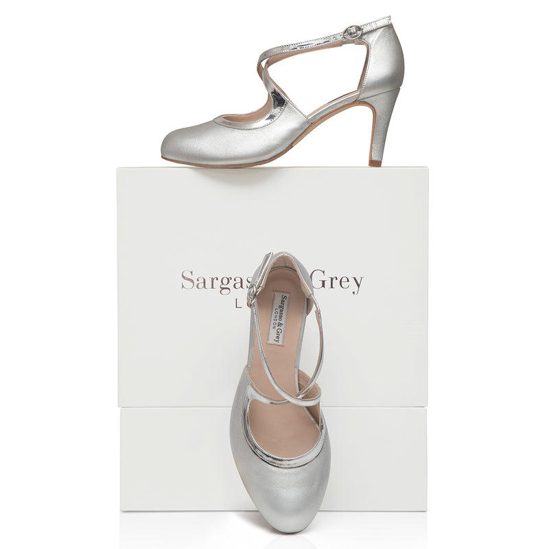 Greta Extra-Wide Fit Heels - Silver Leather