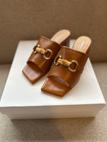 PRE-PRODUCTION SAMPLE - Wide Fit Snaffle Mules - Tan Leather (SAMPLE SALE)