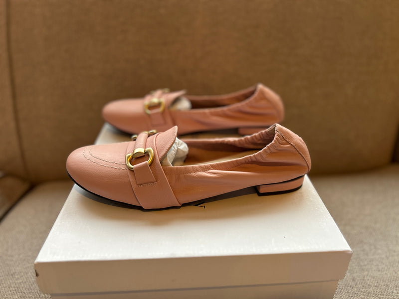 PRE-PRODUCTION SAMPLE -  Wide Fit Stretch Loafer Flats - Pink Leather (SAMPLE SALE)