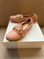 PRE-PRODUCTION SAMPLE -  Wide Fit Stretch Loafer Flats - Pink Leather (SAMPLE SALE)