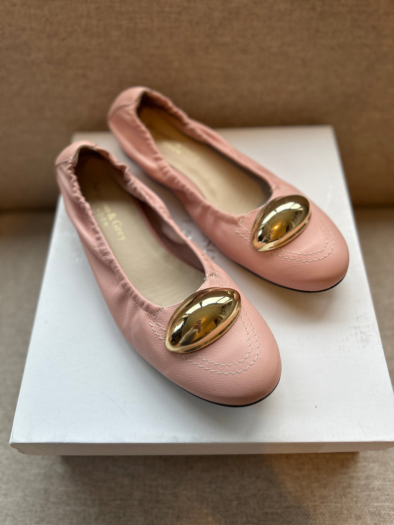 PRE-PRODUCTION SAMPLE -  Wide Fit Stretch Ballet Flats - Pink Leather