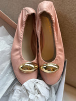 PRE-PRODUCTION SAMPLE -  Wide Fit Stretch Ballet Flats - Pink Leather