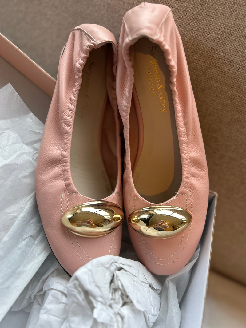 PRE-PRODUCTION SAMPLE -  Wide Fit Stretch Ballet Flats - Pink Leather