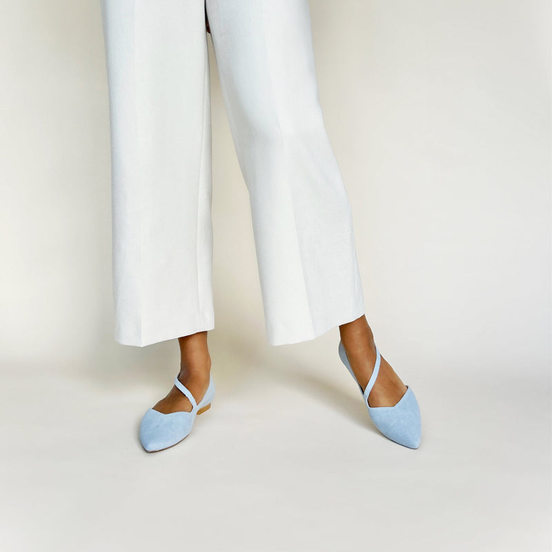 Indy Extra-Wide Fit Flats - Pale Blue Suede