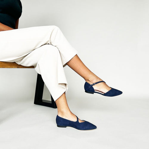 Indy Extra-Wide Fit Flats - Navy Suede