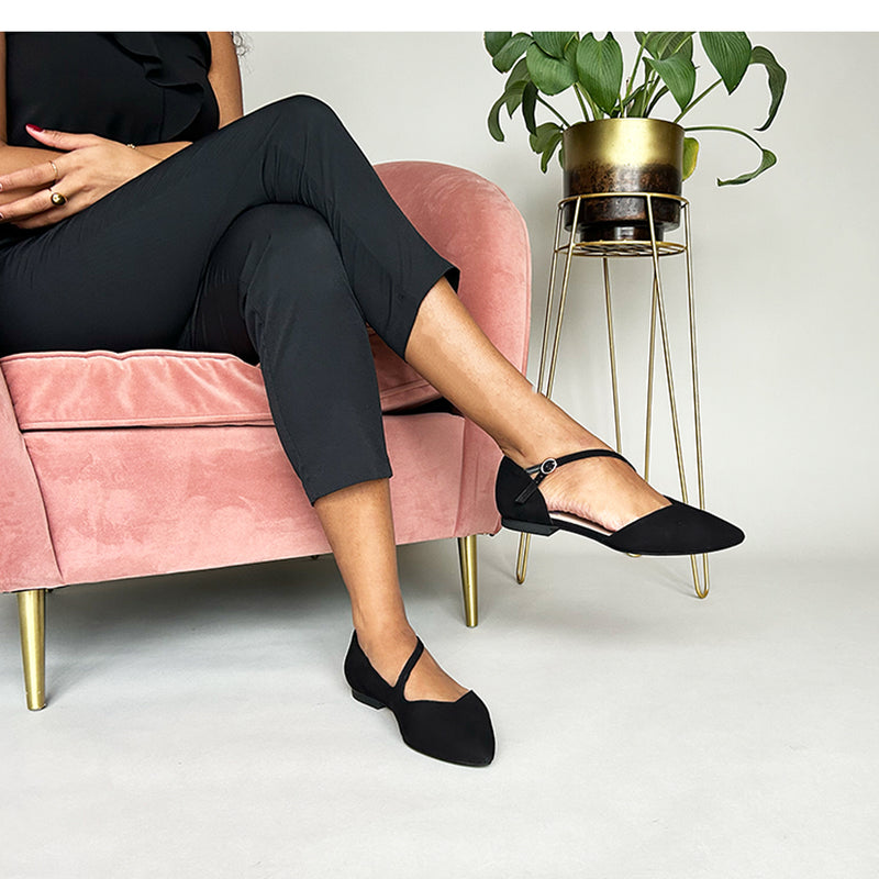 Indy Extra-Wide Fit Flats - Black Suede