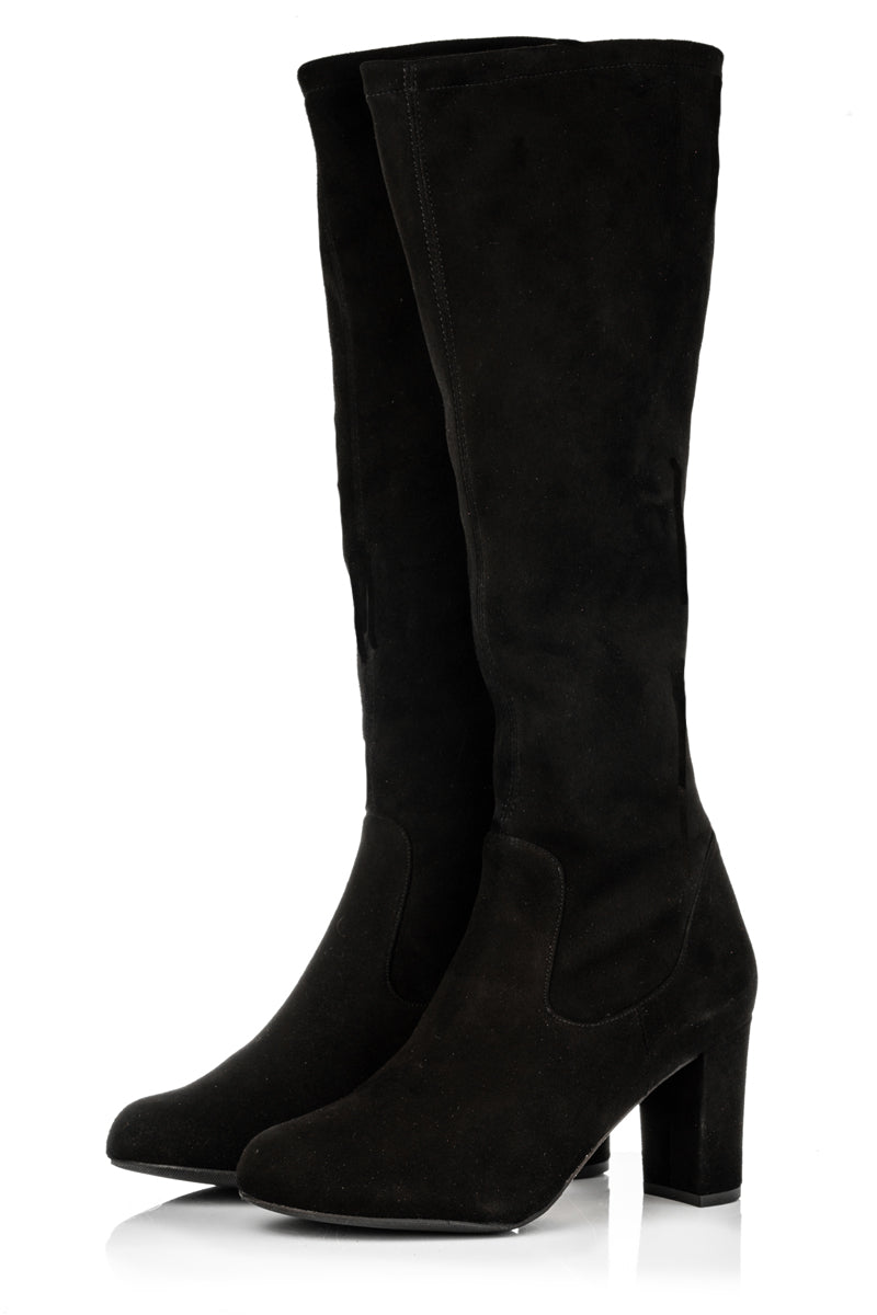 Wide Fit Black Suede Knee High Boots â Sargasso and Grey
