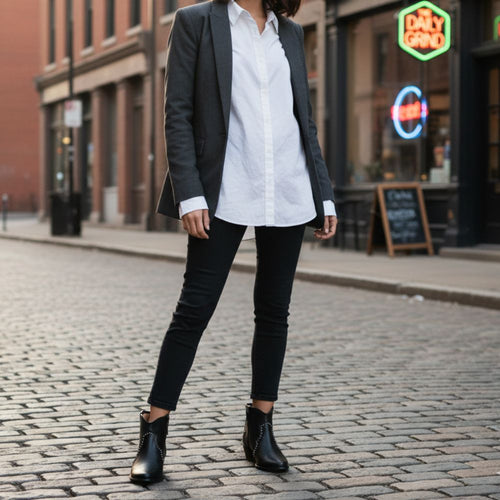 Jago Extra-Wide Fit Cowboy Boots - Black Studded Leather