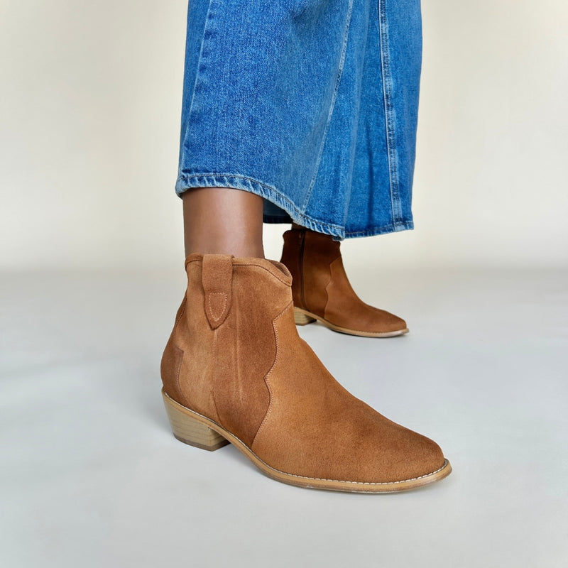 Extra Wide Fit Tan Suede Cowboy Boots Sargasso and Grey