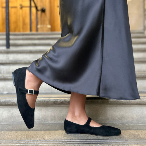 Judy Wide Fit Ballet Flats - Black Suede