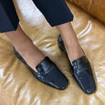 Juliet Wide Fit Square Toe Loafers  - Black Leather