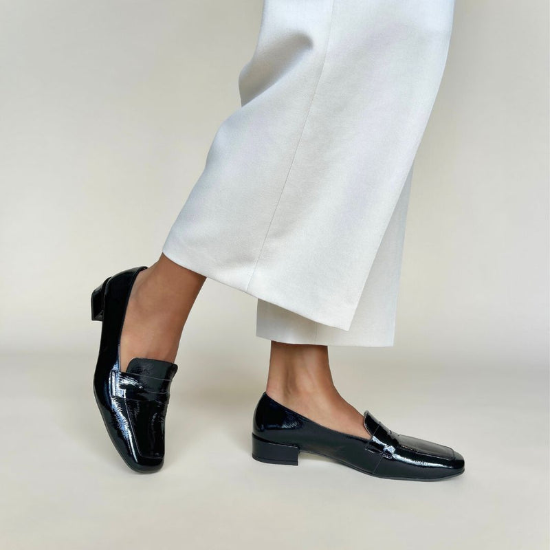 Juliet Wide Fit Square Toe Loafers  - Black Leather