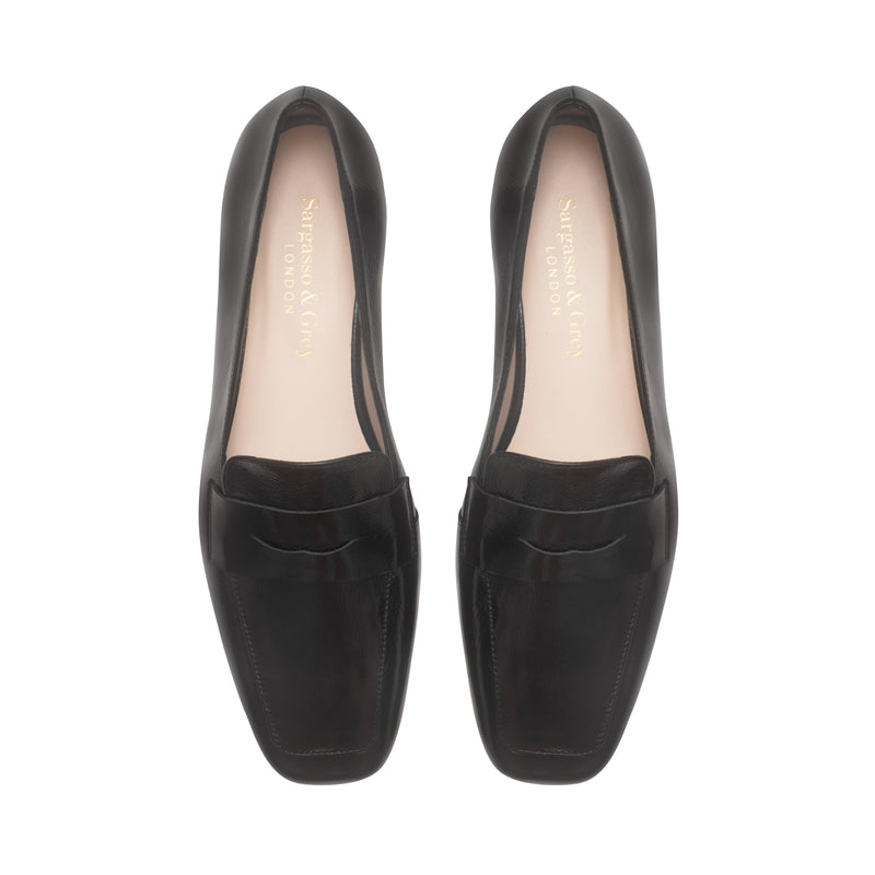 Juliet Wide Fit Square Toe Loafers  - Black Leather