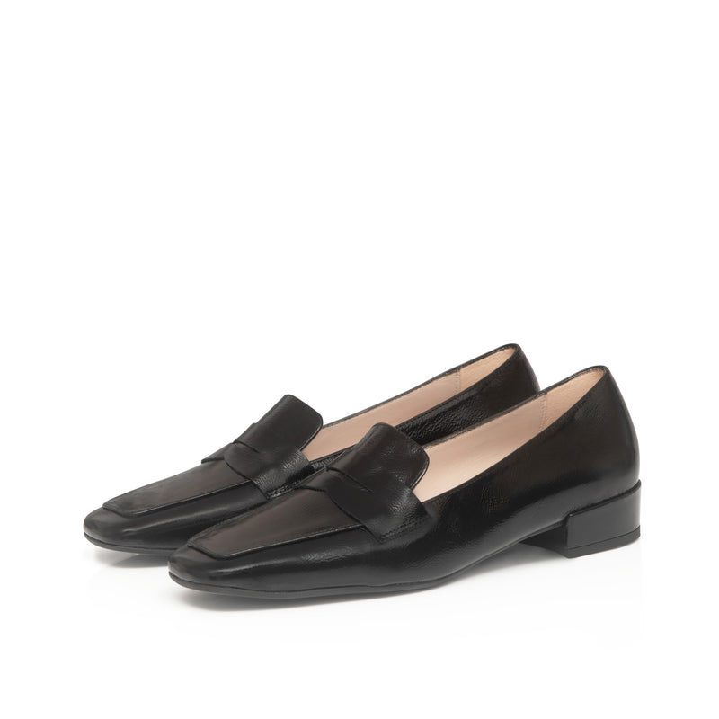 Juliet Wide Fit Square Toe Loafers  - Black Leather