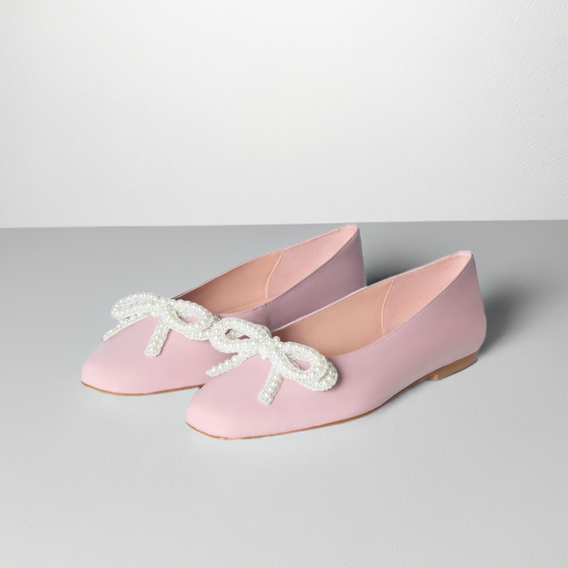 Kelly Wide Fit Pink Leather Ballet Flats With Bow – Sargasso and Grey