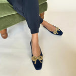 Kelly Wide Fit Bow Ballet Flats - Navy Suede