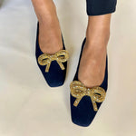 Kelly Wide Fit Bow Ballet Flats - Navy Suede