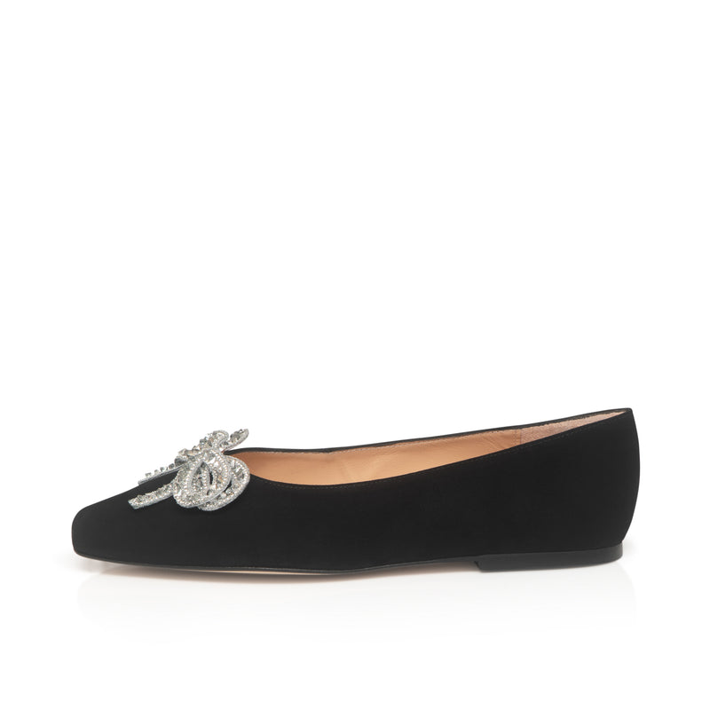 Kelly Wide Fit Bow Ballet Flats - Black Suede