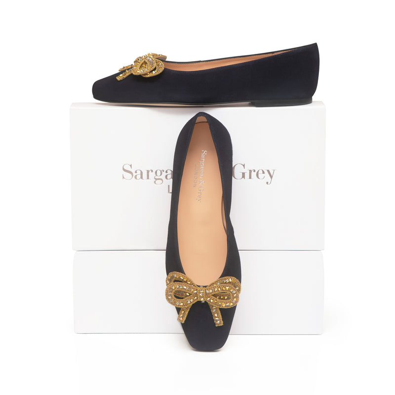 Kelly Wide Fit Bow Ballet Flats - Navy Suede