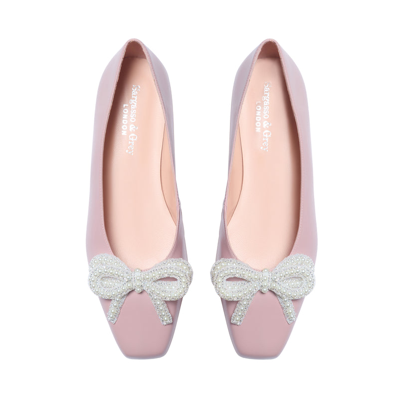 Kelly Wide Fit Bow Ballet Flats - Pink Leather