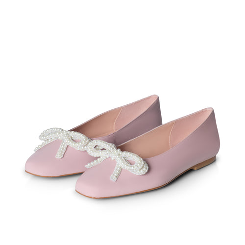 Kelly Wide Fit Bow Ballet Flats - Pink Leather