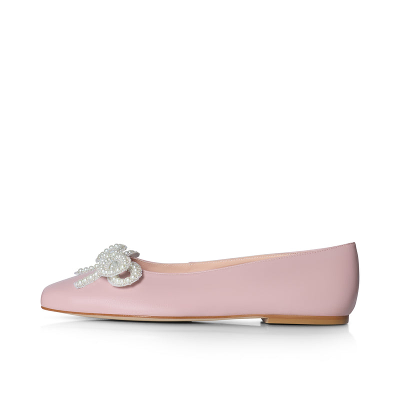 Kelly Wide Fit Bow Ballet Flats - Pink Leather