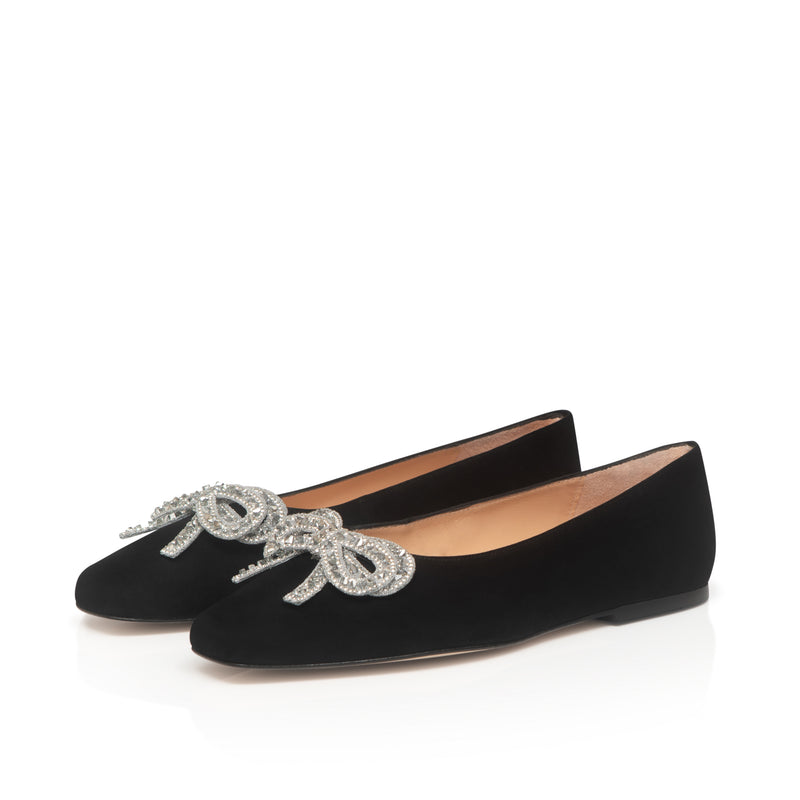 Kelly Wide Fit Bow Ballet Flats - Black Suede