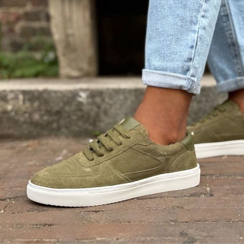 Emma Wide Fit Trainers - Khaki Suede