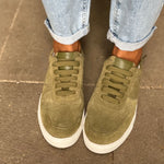 Emma Wide Fit Trainers - Khaki Suede
