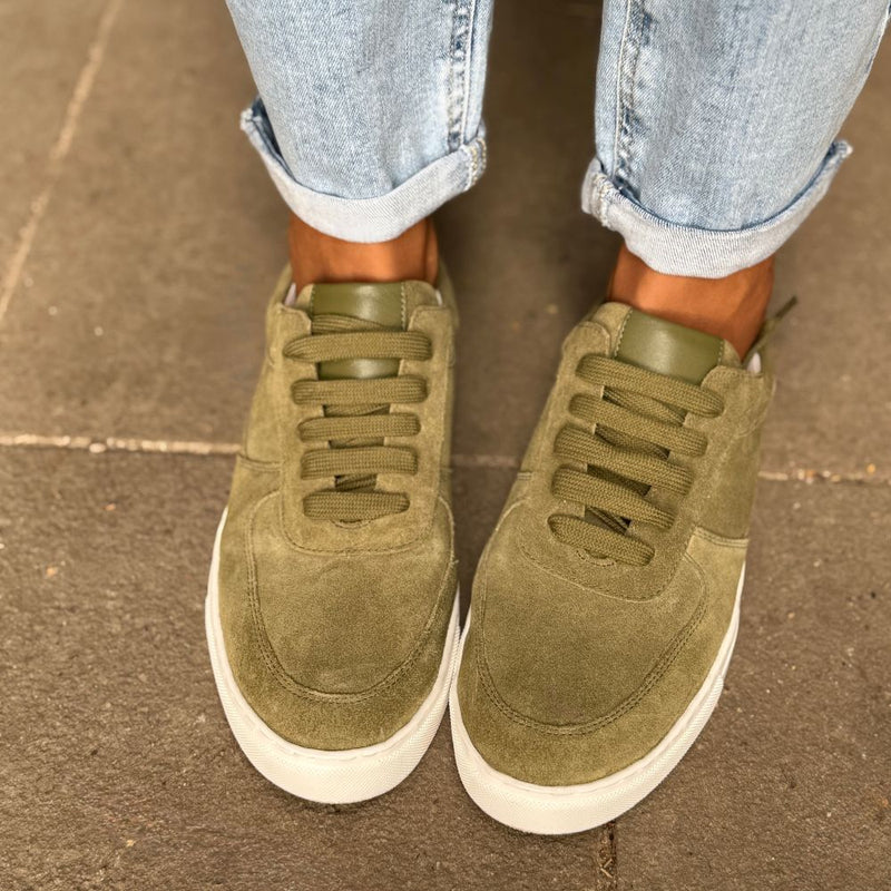 Emma Wide Fit Trainers - Khaki Suede