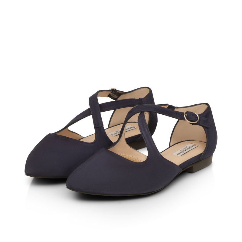 Kitty Extra-Wide Fit Flats - Navy Suede