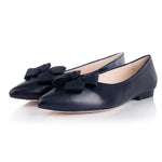 CURRENT SEASON SECONDS - Laura Extra-Wide Fit Ballet Flats With Bow - Navy Leather (SAMPLE SALE)