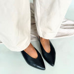 Lia Extra-Wide Fit Slingback Flats - Black Leather