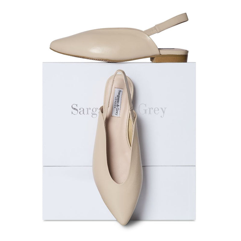 Lia Extra-Wide Fit Slingback Flats - Almond Leather